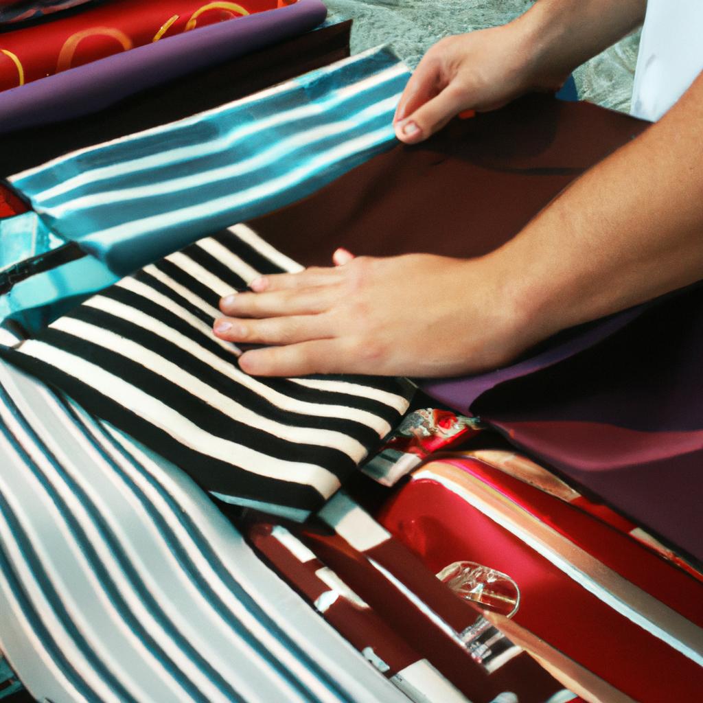 Person selecting fabric for restaurant