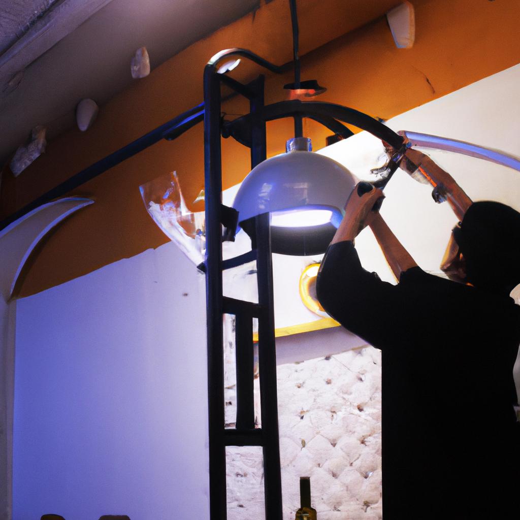 Person adjusting restaurant lighting decor