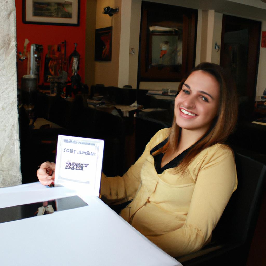 Person making restaurant reservation, smiling