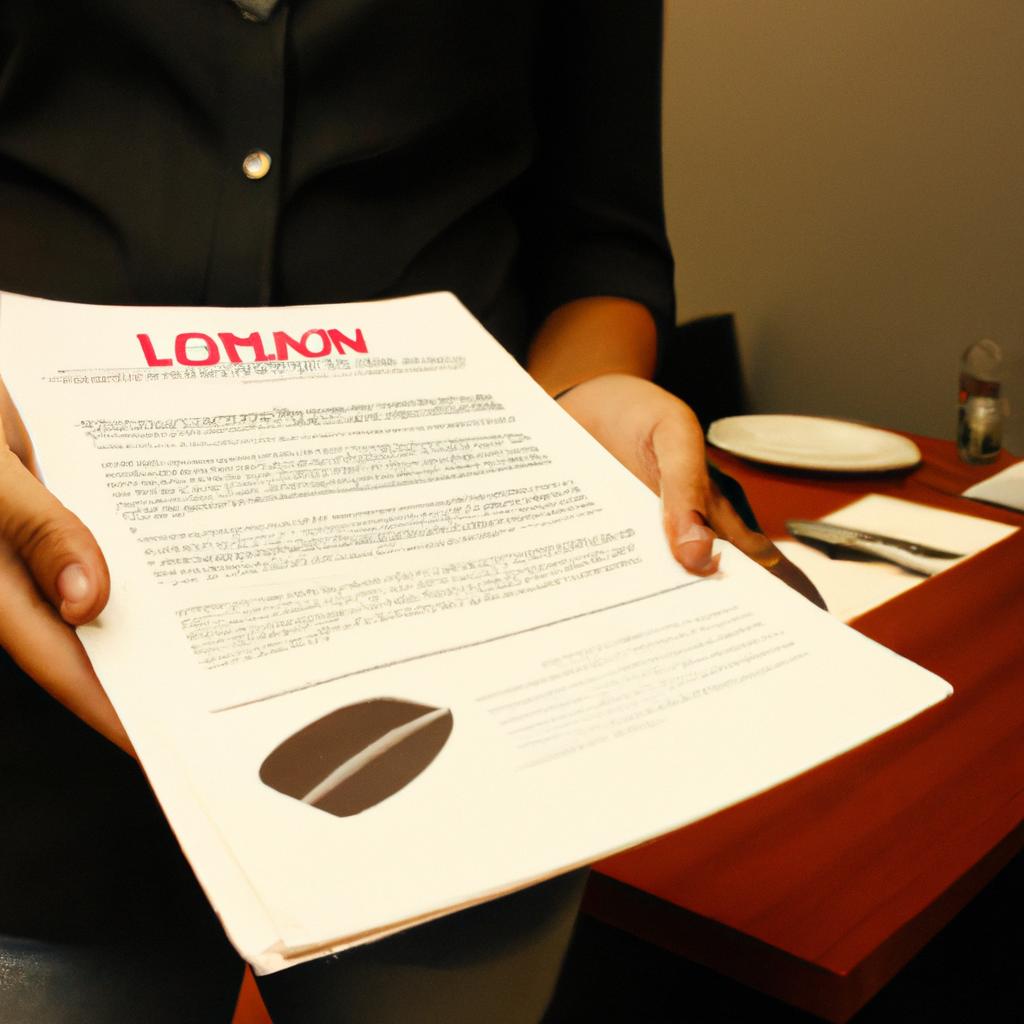 Person holding restaurant loan documents